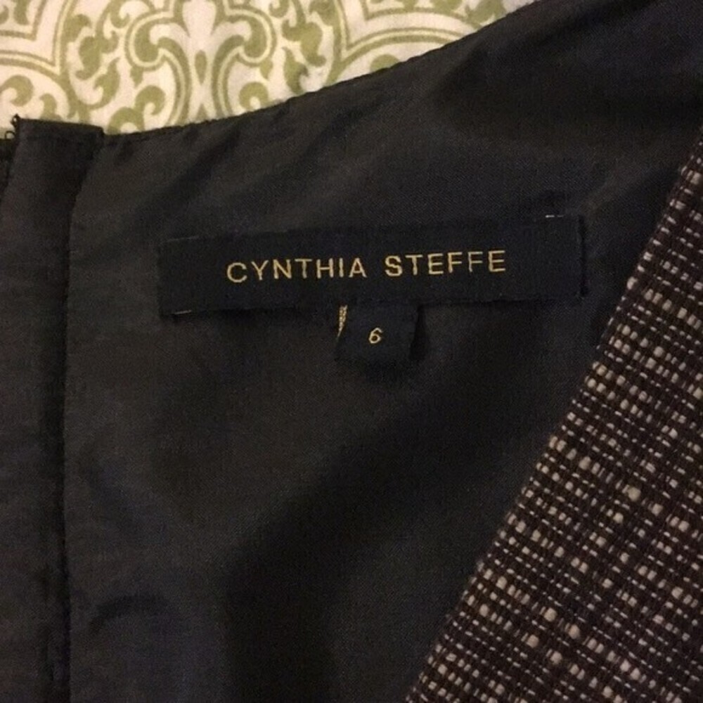 Cynthia Steffe Brown Deep V Ruffle Dress Size 6 Leather Trim Zipper Sleeveless - Picture 3 of 8